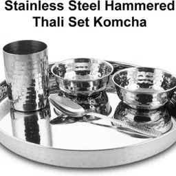 rishu Pack of 5 Steel RoyalCraft Hammered Stainless Steel Dinner Set – 5 Pieces Dinner Set image 2
