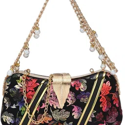 tooba handicraft Party Black, Red Clutch image 2