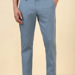 allen solly Men Slim Fit Blue Cotton Blend Trousers image 1