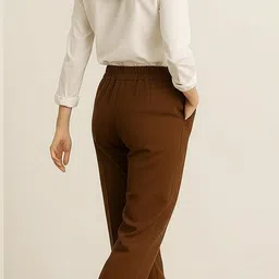 yalizi classic Women Straight Fit Brown Viscose Rayon Trousers image 2