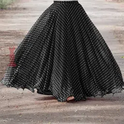 Women Polka Print Flared Black, White Skirt-image-1