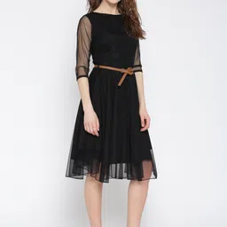 u&f Women Fit and Flare Black Knee Length Dress image 4