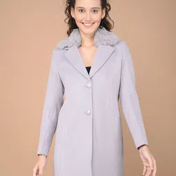 Polyester Blend Solid Coat For Women-image-98