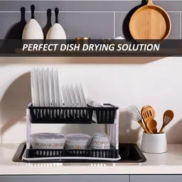 klivon Dish Drainer Kitchen Rack Dish Drainer Rack | 2-Tier Utensil Drying Stand for Modular Kitchen Plastic image 2