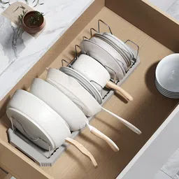 ginoya brothers Dish Drainer Kitchen Rack Storage for Kitchen Drawer,Pan Organizer,Storage with 7 Adjustable Compartments Steel image 5