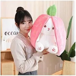 asjs Adorable Strawberry Rabbit Plushie, Cute Bunny Soft Toy - 35 cm (Pink) - 35 cm-picture-17