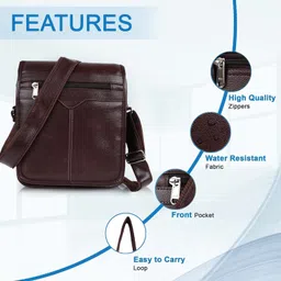 zipcraze Brown Men Sling Bag PU Leather Synthetic Men's Sling Bag Cross Body Travel Office Business messenger image 2