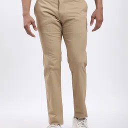 indian terrain Men Tapered Khaki Cotton Blend Trousers image 1