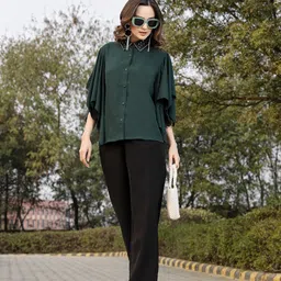 pluss Women Regular Fit Solid Spread Collar Casual Shirt image 5