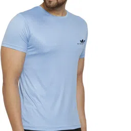 missille Pack of 4 Men Solid Round Neck Polyester Dark Green, Light Green, Light Blue, Grey T-Shirt image 5