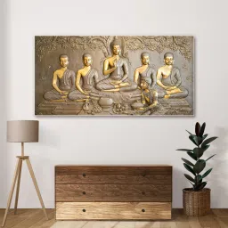 nestroots Canvas Framed Buddha Painting with Disciples Wall Painting image 1