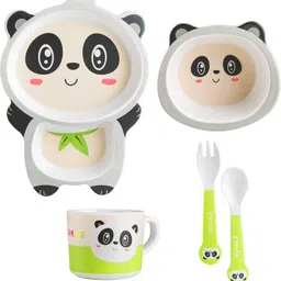 pezyox Bamboo 5 Piece Bamboo Dinnerware Plate and Bowl Set Shower- Panda Design for Kids Dinner Set-picture-18