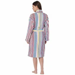 Multicolor Striped 100% Cotton Women Bathrobe With Slippers (S) By Rangoli image 5