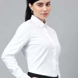 english navy Women Regular Fit Solid Spread Collar Formal Shirt image 2