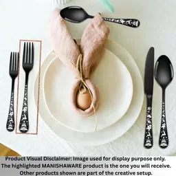 Manishaware Festive Etched Black Fork Set Stainless Steel Dinner Fork Set image 5