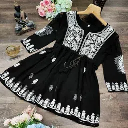 madhunandan trendz Casual Regular Sleeves Embroidered Women Black Top image 2