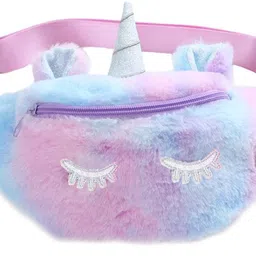 Nia Creations Unicorn Fur Plush Fuzzy LED On/Off Waist Belt Bag Fanny Pack WAIST BAG-image-1