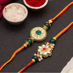 unnati jewel Bhaiya Bhabhi 45 Kundan Rakhi, Lumba, Artificial Flower Set-picture-21