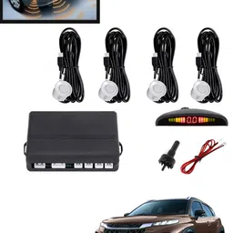 maties 4Pcs White Reverse Parking Sound Warning sensor for car Protection-113 Car Reverse Parking White 4 Sensor With LED Display/Buzzer -113 Parking Sensor-picture-45