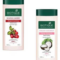 biotique Winter Cherry Lotion - 180ml & Creamy Coconut Lotion -180ml (Pack of 2)-picture-13