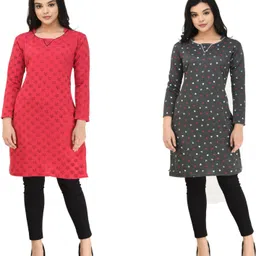 indiweaves Pack of 2 Women Self Design Wool Straight Kurta-picture-43