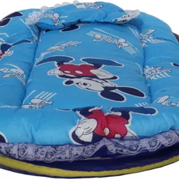 healthy sleeping Polyester Kids Washable Baby Foldable Mattress, Pillow with Embroidery Mosquito Net image 3