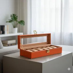 m k sales Watch Box Holder Case in 6 slots Orange Leather Watch Box image 3
