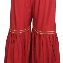 Women Relaxed Maroon Cotton Blend Trousers-image-1