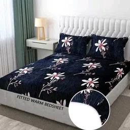 350 TC Woolen Double Floral Fitted (Elastic) Bedsheet-image-13
