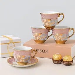 vmpartner Pack of 12 Ceramic Coffee & Tea Cup with Saucers | Kitchen & Dining Luxury Gold Tableware Daily use image 4