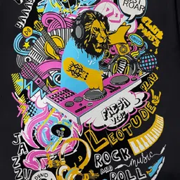 leotude Women Printed Round Neck Cotton Blend Black T-Shirt image 4