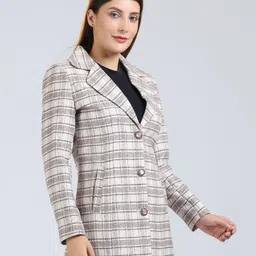 young club classic CHECKED Self Design Coat For Women image 3
