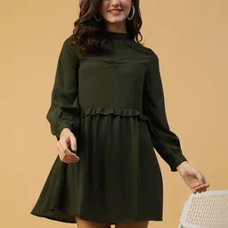 oxolloxo Women A-line Brown Above Knee/Mid Thigh Length Dress-picture-11