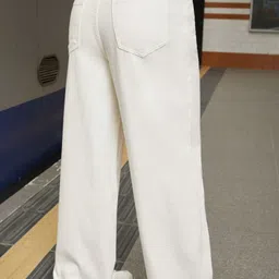 n j fashions Women Flared High Rise White Jeans image 2