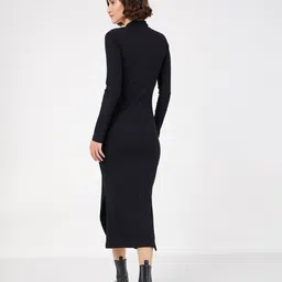 sassafras Women Bodycon Black Midi/Calf Length Dress image 5