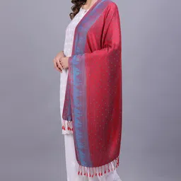 fukuso Printed Viscose Women Red, Blue Stole image 5