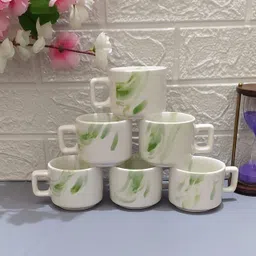 maalaxmi store Pack of 6 Ceramic TEA CUP SET WITH GREEN DESIHN HOTEL image 3