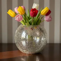 Silver Crackle Glass round vase for home office table decor Glass Vase-image-8