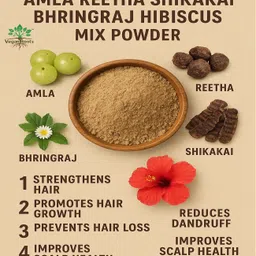 vegan roots Amla Reetha Shikakai Bhringraj Hibiscus 150g formulated Mix Powder for Hair image 4