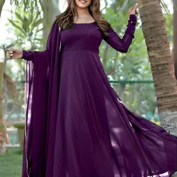 tisvara Solid Georgette Stitched Anarkali Gown image 4