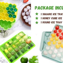 klick buy 3 Pc Honeycomb, Square Shape, Round Shape Silicone Ice Cube Tray Set Multicolor Silicone Ice Cube Tray image 4
