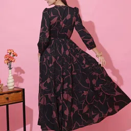 honky tonky Women Fit and Flare Black, Brown Maxi/Full Length Dress image 4