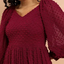 tokyo talkies Women Fit and Flare Maroon Above Knee/Mid Thigh Length Dress image 5