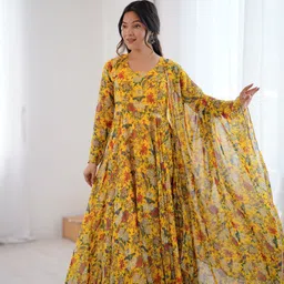 parv enterprise Printed Georgette Stitched Anarkali Gown-picture-12