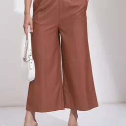 tokyo talkies Women Tapered Orange Cotton Blend Trousers-picture-24