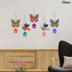 fabaura Multicolor Butterfly & Birds Wooden Wall Hanging for Home Decor (WH_9123N-F) Pack of 5 image 3