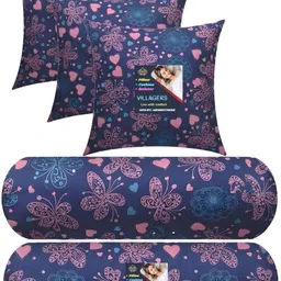 villagers Microfibre Bolster Pack of 5 Geometric 3 Cushion & 2 Bolster Set - Butterfly Print-picture-43