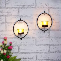 flipkart smartbuy Set of 2 Decorative Golden Eye Wall Sconce Iron 2 - Cup Tealight Holder image 1