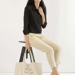 d&h Pack of 2 Women Regular Fit Beige, Black Pure Cotton Trousers image 4