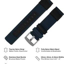 DBLACK [ACE] Quick Release, Matte Finish, Dual Color Design, Nylon 22 mm Fabric Watch Strap image 3